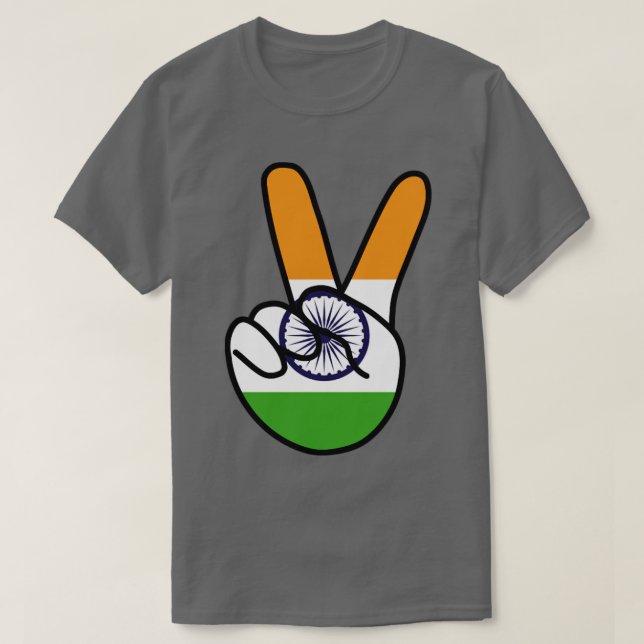 Indiens Flagga V-tecken T Shirt (Design framsida)