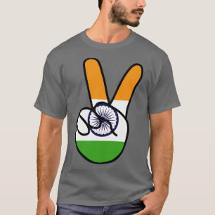 Indiens Flagga V-tecken T Shirt