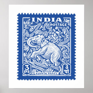 Indiens Frimärke design, elefant Poster
