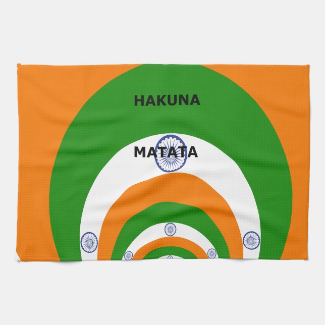 Indiens nationella Flagga-design med "Hakuna Mat" Kökshandduk (Horisontell)