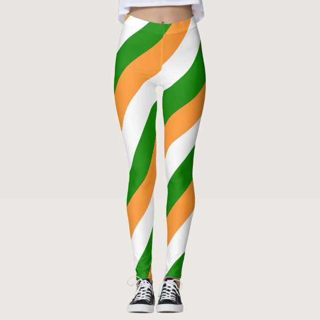 Indiens nationella Flagga Färg diagonal strimlad Leggings (Framsida)