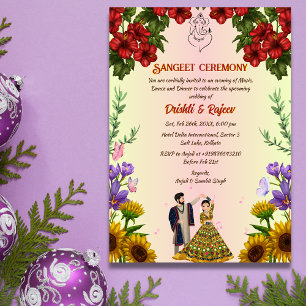 Indiens Sangeet-ceremoni före bröllopet Inbjudningar