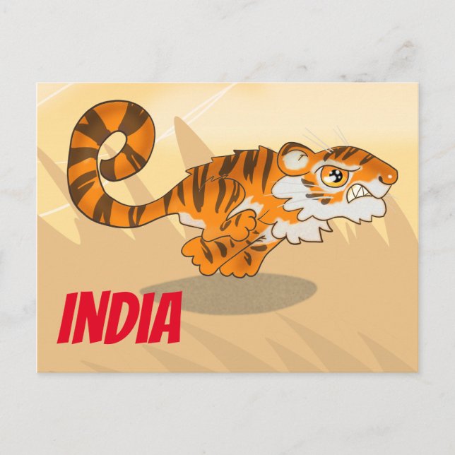 Indiens Tecknad Tiger Vykort (Framsida)