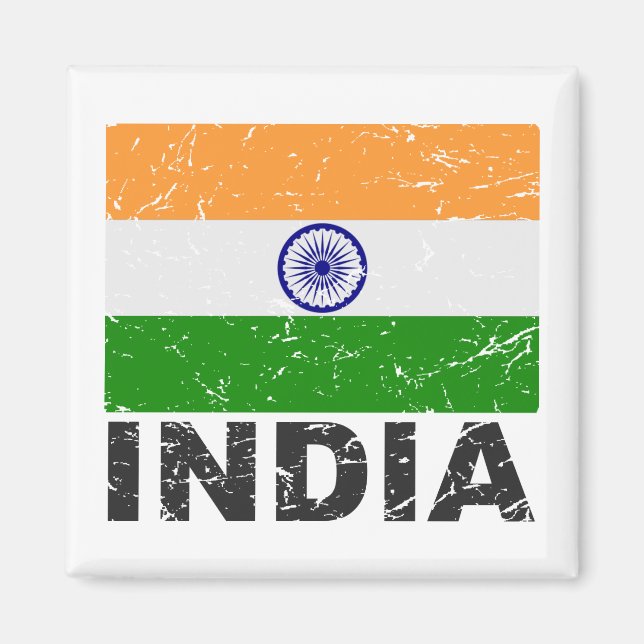 Indiens Vintage Flagga Magnet (Framsidan)