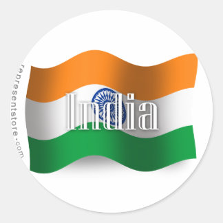 Indiens Wave-Flagga Runt Klistermärke