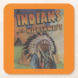 Indier av northwesten - indisk chef & Teepee Underlägg Papper Kvadrat