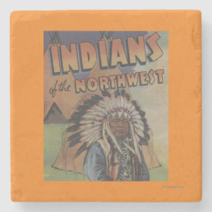 Indier av northwesten - indisk chef & Teepee Underlägg Sten