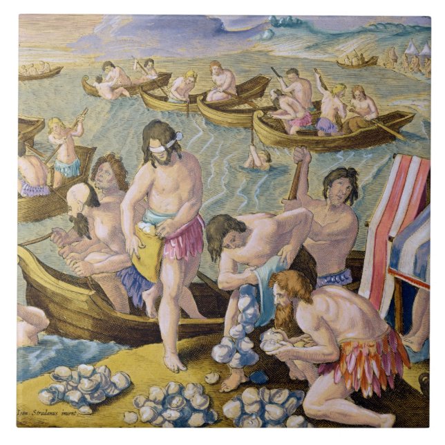 Indier som dyker för pärlor, pläterar 93 från kakelplatta (Framsidan)