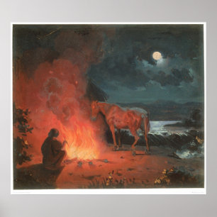 Indier vid en Campfire (0744A) Poster