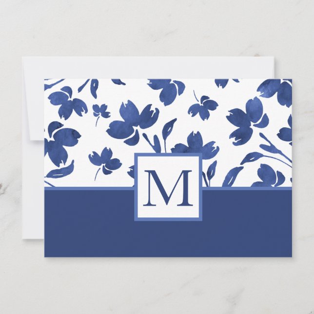 Indigo akvarell blomstjälkar anteckningskort (Framsida)