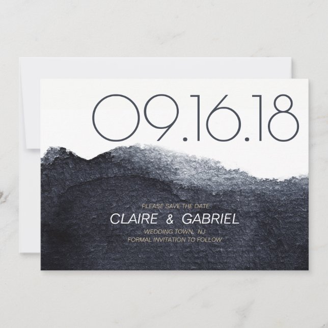 Indigo akvarell modern enkel save the date spara datumet (Framsida)