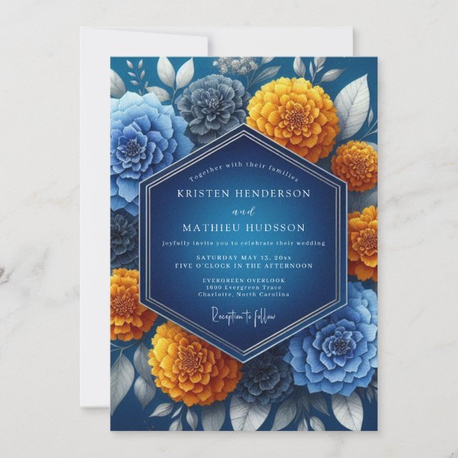 Indigo Amber Vibrant Wedding Inbjudningar (Framsida)
