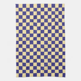 Indigo and butter checkerboard pattern kökshandduk