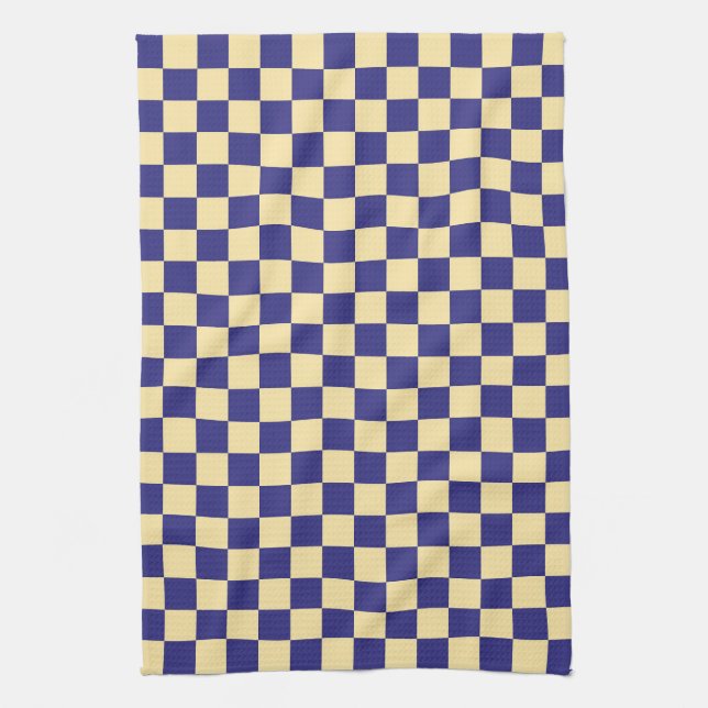 Indigo and butter checkerboard pattern kökshandduk (Vertikal)