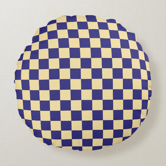 Indigo and butter checkerboard pattern rund kudde (Framsidan)