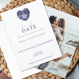 Indigo äng Floral Heart Spara datum kort