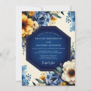 Indigo Artistic Bloom Bröllop Inbjudningar