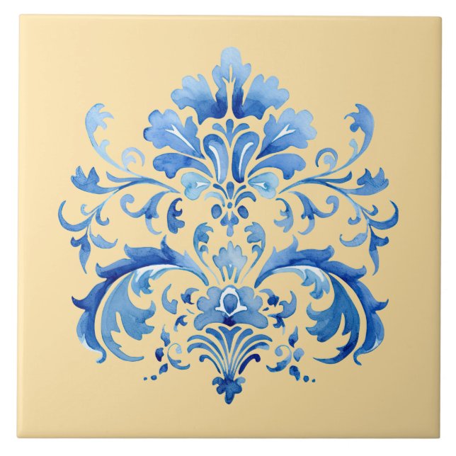 Indigo Azulejo Blå Portugisisk Lissabon Botanisk Kakelplatta (Framsidan)