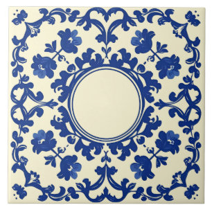 Indigo Azulejo Blå Portugisisk Lissabon Botanisk Kakelplatta