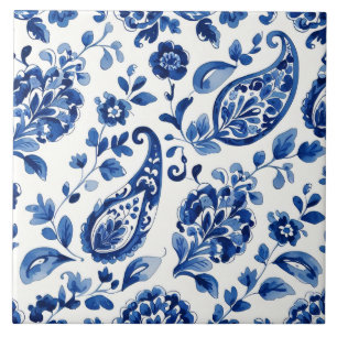 Indigo Azulejo Blå Portugisisk Lissabon Botanisk Kakelplatta