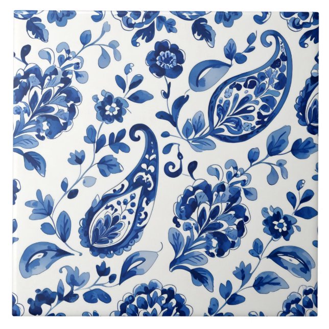 Indigo Azulejo Blå Portugisisk Lissabon Botanisk Kakelplatta (Framsidan)