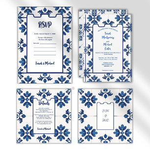 Indigo Azulejo Blå Portugisisk Lissabon Dekorativ Inbjudningar