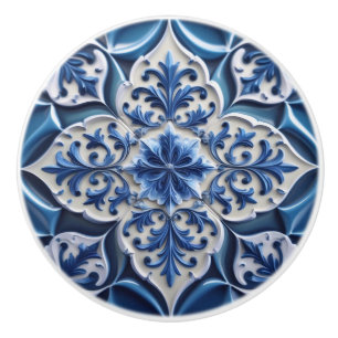 Indigo Azulejo Blå Portugisisk Lissabon Talavera Knopp