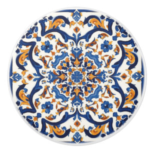 Indigo Azulejo Blå Portugisisk Lissabon Talavera Knopp