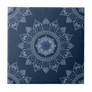 Indigo Azulejo Blå Portugisisk Mandala Dekorativ Kakelplatta