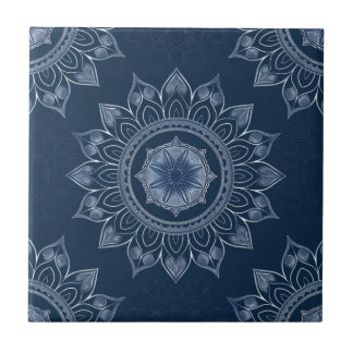 Indigo Azulejo Blå Portugisisk Mandala Dekorativ Kakelplatta