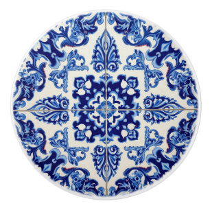 Indigo Azulejo Blå Portugisiska Lissabon Talavera Knopp