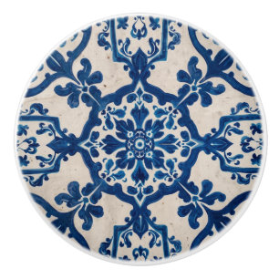 Indigo Azulejo Blå Portugisiska Lissabon Talavera Knopp