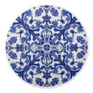 Indigo Azulejo Blå Portugisiska Lissabon Talavera Knopp
