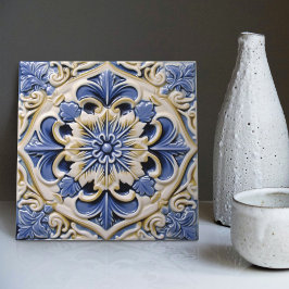 Indigo Azulejo Blue Gult Portugisiska Lissabon Kakelplatta
