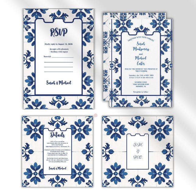 Indigo Azulejo Blue Portugals Lissabondekoration Inbjudningar (Skapare uppladdad)