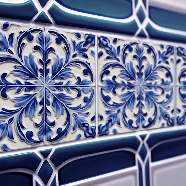 Indigo Azulejo Blue Portugals Lissabondekoration Kakelplatta (Skapare uppladdad)