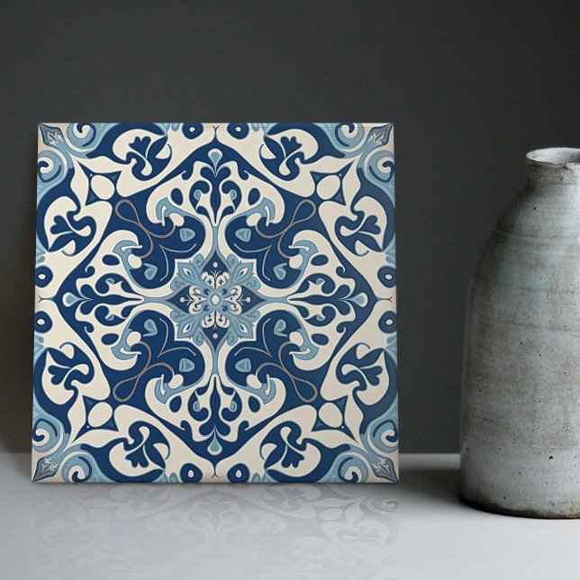 Indigo Azulejo Blue Portugals Lissabondekoration Kakelplatta (Skapare uppladdad)
