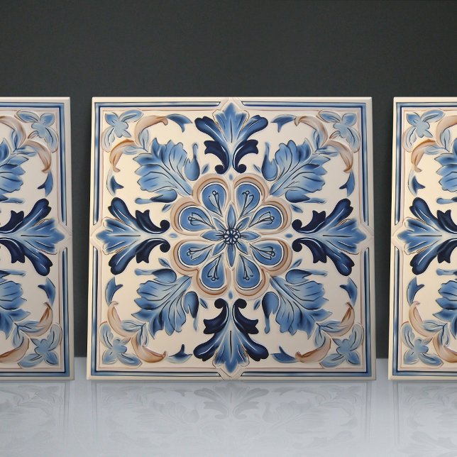 Indigo Azulejo Blue Portugals Lissabondekoration Kakelplatta (Skapare uppladdad)