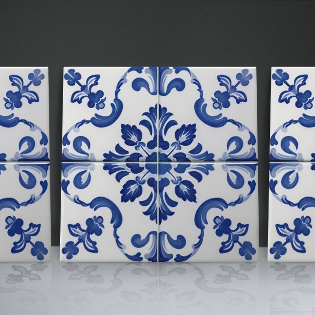Indigo Azulejo Blue Portugals Lissabondekoration Kakelplatta (Skapare uppladdad)