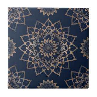 Indigo Azulejo Blue portugisisk Mandala Decorative Kakelplatta