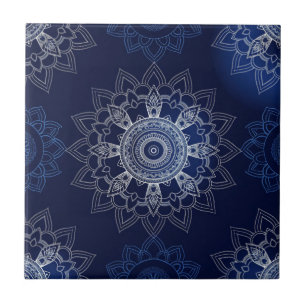 Indigo Azulejo Blue portugisisk Mandala Decorative Kakelplatta