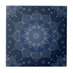 Indigo Azulejo Blue portugisisk Mandala Decorative Kakelplatta