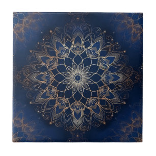 Indigo Azulejo Blue portugisisk Mandala Decorative Kakelplatta