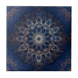 Indigo Azulejo Blue portugisisk Mandala Decorative Kakelplatta