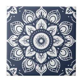 Indigo Azulejo Blue portugisisk Mandala Decorative Kakelplatta