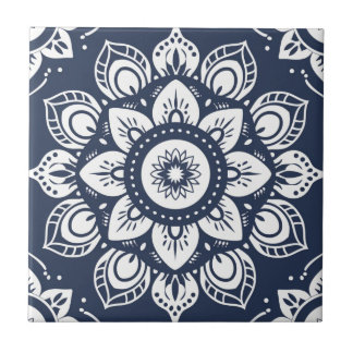 Indigo Azulejo Blue portugisisk Mandala Decorative Kakelplatta