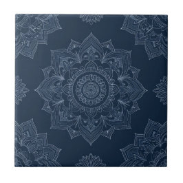 Indigo Azulejo Blue portugisisk Mandala Decorative Kakelplatta