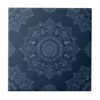 Indigo Azulejo Blue portugisisk Mandala Decorative Kakelplatta