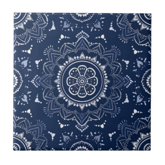 Indigo Azulejo Blue portugisisk Mandala Decorative Kakelplatta