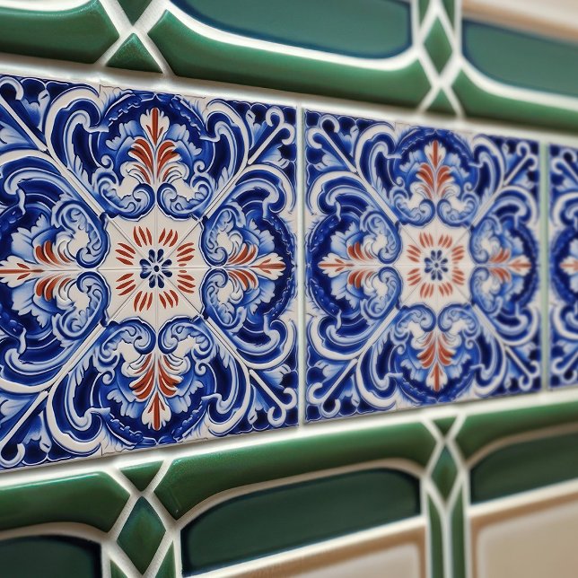 Indigo Azulejo Blue Portugisiska Lissabon Duotone Kakelplatta (Skapare uppladdad)